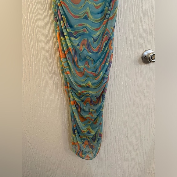Wild Fable Blue Orange Yellow Swirl Rouched Mesh Maxi Dress Size XXL - Picture 8 of 9